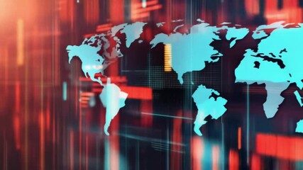abstract double exposure of global crisis graph on holographic world map background. global crisis c