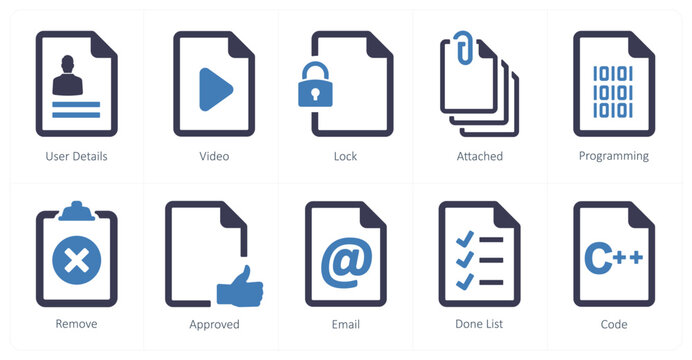 A set of 10 File icons as download, upload, file download