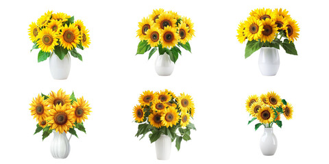 Wall Mural - bouquet of sunflowers in white vase isolated on white background