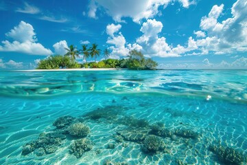 underwater oasis tropical island paradise seen from beneath the waves vibrant seascape