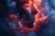 © DKPhoto - A captivating image showcasing a human face engulfed in dynamic, fiery, and smoky swirls that create a stunning visual effect suitable for stock photography.