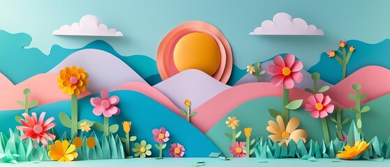 Wall Mural - Abstract Landscape with Colorful Hills and Trees