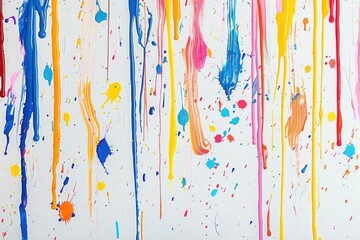 Wall Mural - vibrant abstract composition featuring dynamic array of colorful paint drips on pristine white canvas fine art photography