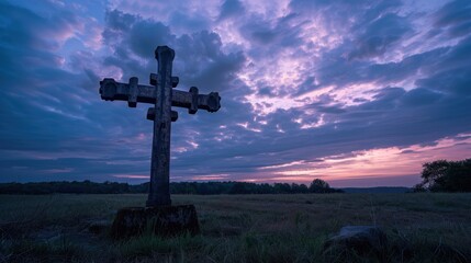 Poster - The Cross at Sunset Horizon