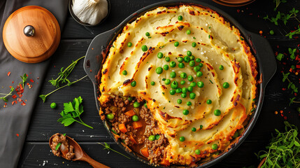  classic shepherd's pie, with a layer of savory ground beef and vegetables topped with creamy mashed potatoes