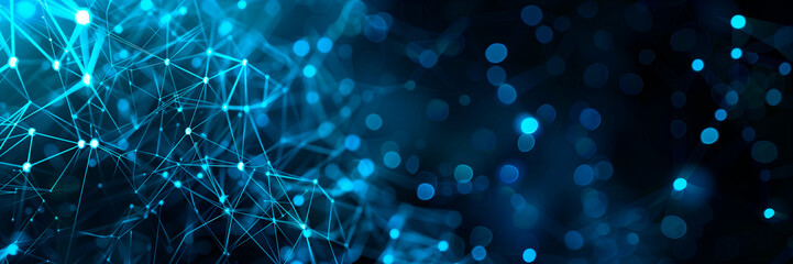 Abstract Network Connections with Blue-Toned Dots and Lines, banner style. electronic concept