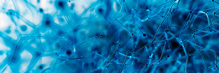 Wall Mural - Abstract Network Connections with Blue-Toned Dots and Lines, banner style. electronic concept