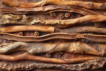 Wall Mural - A collection of wood sticks with a brownish hue. The sticks are arranged in a way that they look like they are part of a larger piece of wood. Scene is rustic and natural, with a sense of warmth