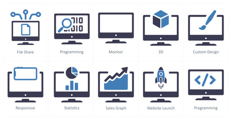 A set of 10 web marketing icons as file share, programming, monitor