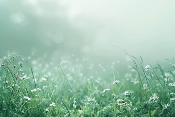 Wall Mural - a field of grass with a few flowers in it