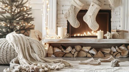 Wall Mural - Cozy fireplace with stockings