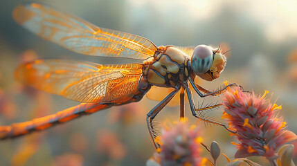 Wall Mural - Close-up detailed image of the entire dragonfly body, focusing on the translucent wings and eyes. Image was generated by AI