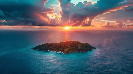 Wall Mural - Sunset Over a Tranquil Island - Serene Ocean Atmosphere Captured in Vivid Colors