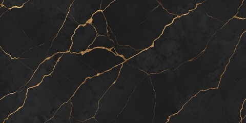 Canvas Print - A dark marble surface with golden veins background
