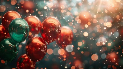 Canvas Print - Festive Balloons: Christmas Colors and Bokeh Lights Celebration Scene