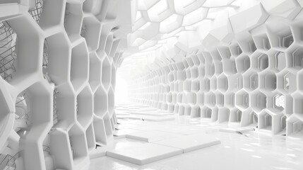 Wall Mural - A white room with a lot of hexagonal shapes