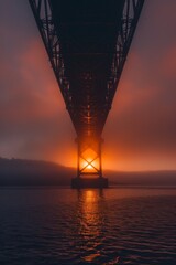 Canvas Print - A bridge over a body of water with a sun setting in the background