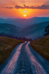 Poster - sunset over the mountains road