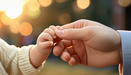 Wall Mural - Delicate Baby Hand Wrapped Around a Father's Finger