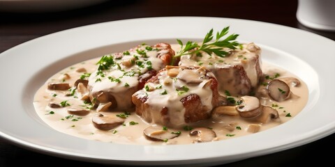 Wall Mural - Savor the creamy veal perfection of Blanquette de Veau. Concept French Cuisine, Veal Recipe, Blanquette de Veau, Creamy Dishes, Gourmet Cooking