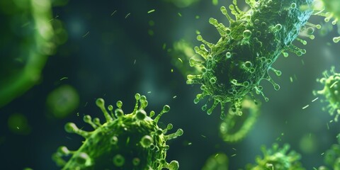 Green bacterium close-up. Viruses and bacteria