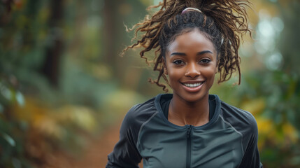 Poster - Close up of beautiful lady jogging in the park in the morning