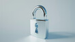 © Alexandra - Shiny closed padlock standing on a light blue background representing the concept of security