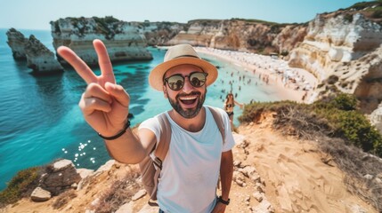 Sticker - A man on a scenic beach