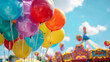 © Visual Craft - Colorful balloons at funfair event, happy festival celebration