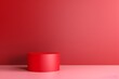 © enterdigital - Minimalist red cylindrical pedestal in a vibrant red room, perfect for product display, showcasing modern design and simplicity.