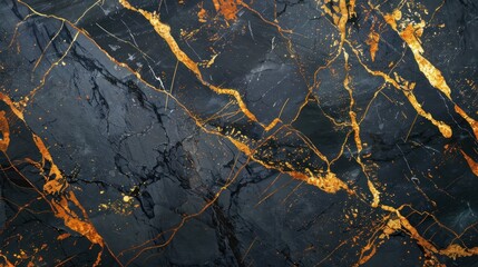 Abstract black and gold marble wall with gold streaks background