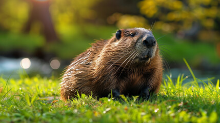 Beaver on Green Grass