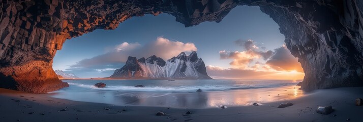 Wall Mural - A Majestic Icelandic Sunset Through a Rocky Arch