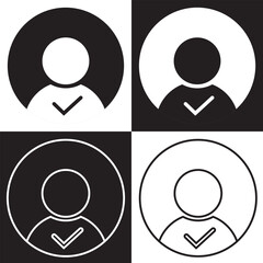 Wall Mural - profile with checkmark icon set, line outline art user account accepted symbol with tick, approved o