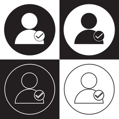 Wall Mural - profile with checkmark icon set, line outline art user account accepted symbol with tick, approved o