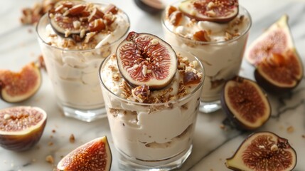 Canvas Print - summer desserts, enjoy a luscious fig and yogurt parfait, a nutritious dessert ideal for a refreshing summer snack