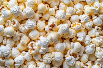 Popcorn Texture with Copy Space. Popcorn background with Copy Space. Horizontal popcorn banner. Close up detail of the texture background of fresh salted natural popcorn.