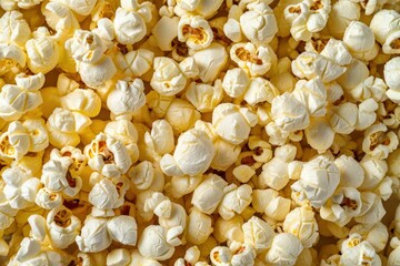 Popcorn Texture with Copy Space. Popcorn background with Copy Space. Horizontal popcorn banner. Close up detail of the texture background of fresh salted natural popcorn.