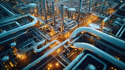 Fototapete - A digital twin of an industrial plant. Generative AI.