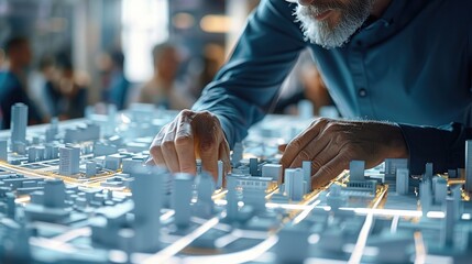 Poster - Architects and engineers analyzing innovative urban planning strategies in smart cities. Generative AI.
