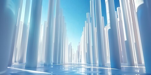 Wall Mural - Abstract Cityscape with White Pillars and a Blue Sky