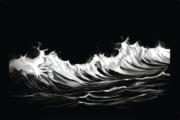 Sea waves sketch. Ocean wave hand drawn doodle illustration. Black and white sea waves. Storm on sea or ocean. Splash and swirl. Ocean wave. Vector illustration design. 