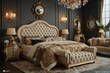 © Nouman Ashraf - A large bedroom The room is decorated with a lot of gold , giving it a luxurious and elegant feel. The bed is the focal point of the room