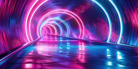 Wall Mural - Neon Lights Tunnel - Futuristic Pathway