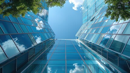 Aufkleber - Office Buildings. modern. glass buildings with cloudy blue sky background. Generative AI.