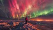 © OSORIOartist - Man viewing aurora borealis in iceland. Generative AI