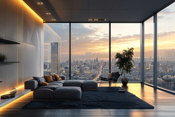 Wall Mural - a living room filled with furniture and a large window