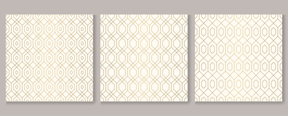 Wall Mural - Seamless pattern art deco with golden hexagon grid tessellation, geometric line rhombus with fence structure.