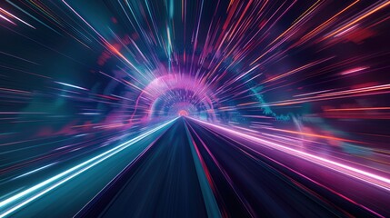 Leinwandbilder - Supersonic speed through the internet. Use deep blue, purple and green. Generative AI.