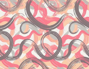 Wall Mural - Wavy and swirled brush strokes  seamless pattern. Bold curved lines and squiggles ornament. Seamless horizontal banner with doodle bold lines. Black and white wallpaper.